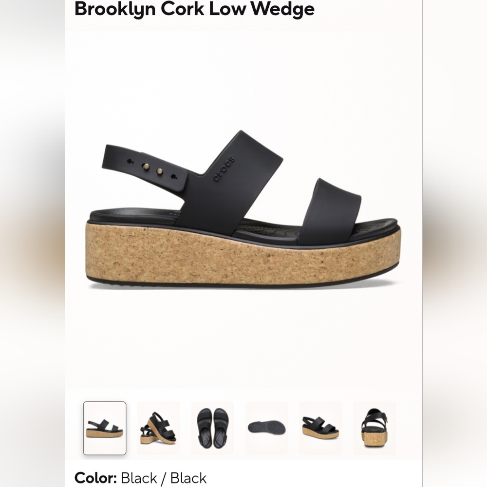CROCS Women's Brooklyn Black Cork Wedge Sandals